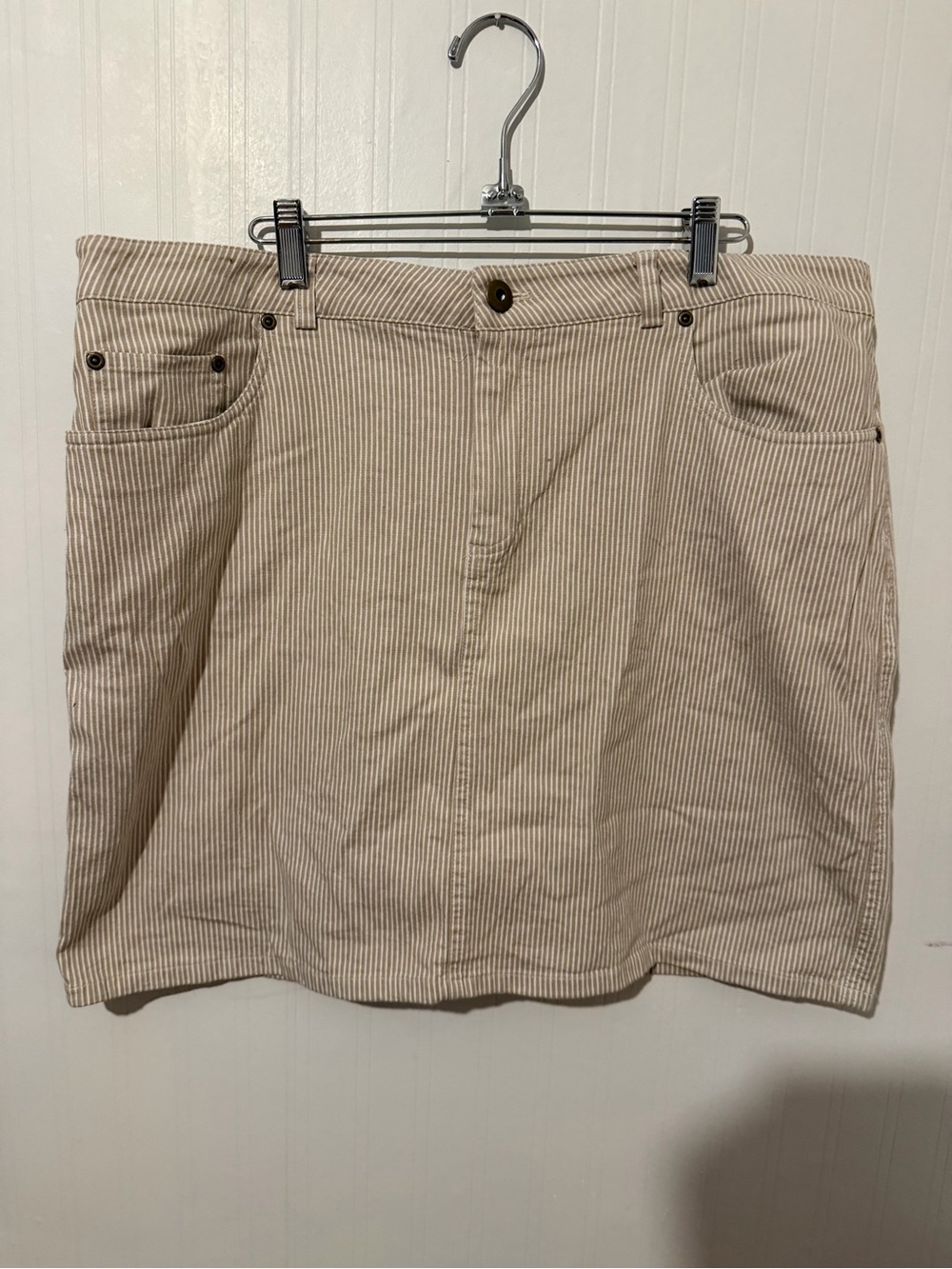 Beige Pinstripe  Mini Skirt with pockets
